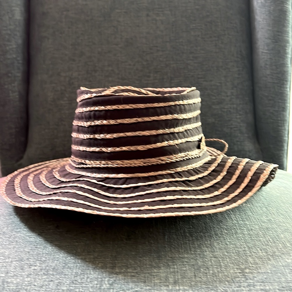 GYPSY & LOLA Katya Sun Straw Hat Black Beige Floppy Garden Boho Hippie Beach Hat